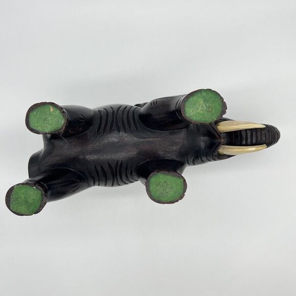 Vintage Wooden Elephant Hand Carved 6x9" Detailed Art Sculpture 1950s Figurine - Picture 4 of 16